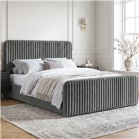 Vertical Line Ottoman Storage Bed | Tall Padded Headboard - King / Grey