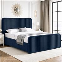 Vertical Line Ottoman Storage Bed | Tall Padded Headboard - King / Blue