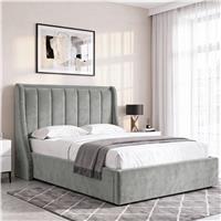 Winged Ottoman Storage Bed Frame - Double / Light Grey