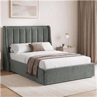 Winged Ottoman Storage Bed Frame - Double / Grey