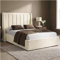 Winged Ottoman Storage Bed Frame - Double / Beige