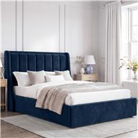 Winged Ottoman Storage Bed Frame - Double / Blue
