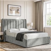 Winged Ottoman Storage Bed Frame - King / Light Grey