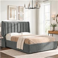 Winged Ottoman Storage Bed Frame - King / Grey