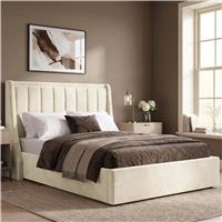 Winged Ottoman Storage Bed Frame - King / Beige