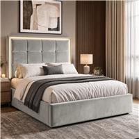 LED Plush Velvet Ottoman Storage Bed Frame