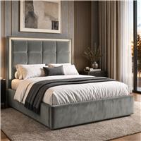 LED Plush Velvet Ottoman Storage Bed Frame