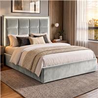 LED Plush Velvet Ottoman Storage Bed Frame
