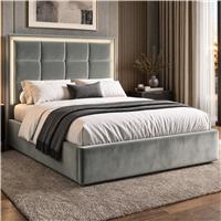 LED Plush Velvet Ottoman Storage Bed Frame
