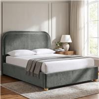 Curved Headboard Ottoman Storage Bed Plush Velvet