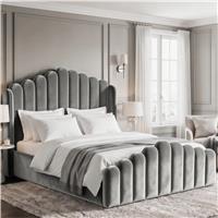 Scalloped Plush Velvet Ottoman Storage Bed Frame