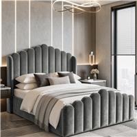 Scalloped Plush Velvet Ottoman Storage Bed Frame