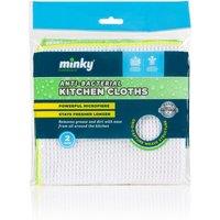 Pack Of 2 Minky Anti Bacterial Kitchen Cloths White