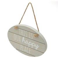 Grey Happy Place Hanging Plaque Grey/White