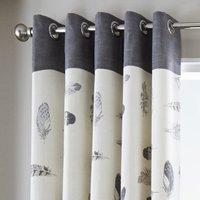 Idaho Charcoal Feather Eyelet Curtains Charcoal, White and Brown