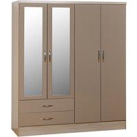 Nevada 4 Door 2 Drawer Wardrobe, Mirrored Oyster