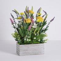 Artificial Wild Flower in Wooden Pot 38cm Yellow/Green/Grey