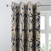 Zen Blue Jacquard Eyelet Curtains Blue and Beige