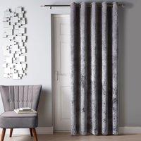 Crushed Velour Silver Eyelet Door Curtain Silver