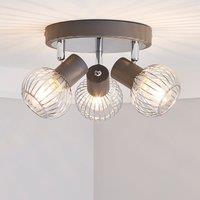 Mattia Wire Cage Matt Grey 3 Light Semi Flush Spotlight