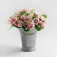 Artificial Pink Rose and Heather Bouquet