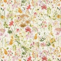 By the Metre Ayelsbury Natural Floral Oil Cloth Pink/Green/Yellow