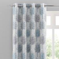 Jacquard Trees Teal Eyelet Curtains Grey/White