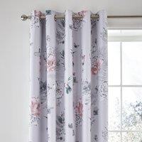 Heavenly Hummingbird Grey Blackout Eyelet Curtains Grey, Blue and Pink