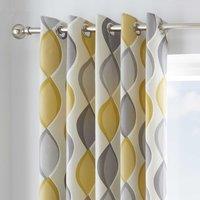 Lennox Ochre Eyelet Curtains Yellow, Grey and White