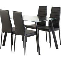 Abbey Rectangular Glass Top Dining Table with 4 Chairs Black
