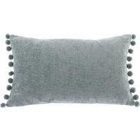 Chenille PomPom Boudoir Cushion Teal Green