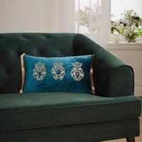 Three Monkeys Teal Velvet Cushion Blue