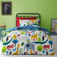 Elements Jungle 100% Cotton Reversible Duvet Cover and Pillowcase Set White