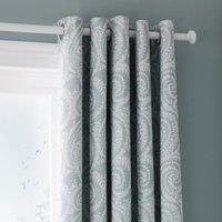 Abigail Blue Textured Blackout Eyelet Curtains Blue and White
