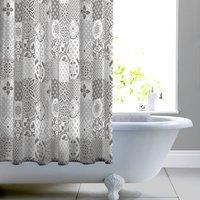 Geo Tile Grey Shower Curtain Grey/White