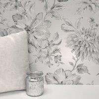 Lucia Silver Floral Wallpaper Silver and White
