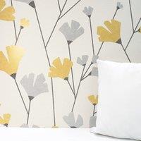 Scandi Floral Mustard Wallpaper Yellow/Grey/White