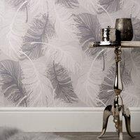 Coloroll Feather Dappled Grey Wallpaper Grey and White
