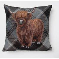 Highland Cow Tapestry Cushion Grey, Black and Brown