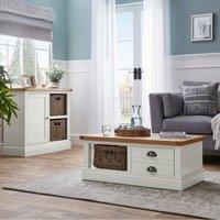 Compton Coffee Table with Baskets, Ivory