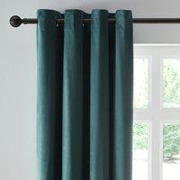 Reversible Peacock Green and Navy Velour Eyelet Curtains Navy Blue