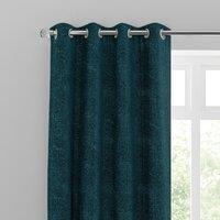 Chenille Geo Peacock Eyelet Curtains Blue