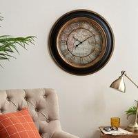 Antique Map Clock 55cm Black/Brown