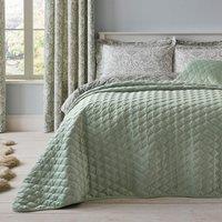 Evesham Green Quilted Velvet Bedspread