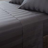 Hotel Cotton 230 Thread Count White Stripe Flat Sheet Charcoal