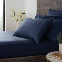 Hotel Cotton 230 Thread Count Stripe Fitted Sheet Navy Blue