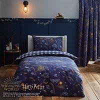 Hogwarts Glow in The Dark Duvet Cover and Pillowcase Set Navy Blue