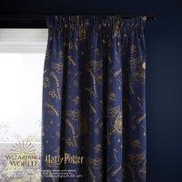 Harry Potter Navy Thermal Blackout Pencil Pleat Curtains Navy