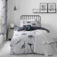 Black Space Dinosaur Single Duvet Cover and Pillowcase Set