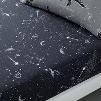 Black Space Dinosaur Fitted Sheet Black